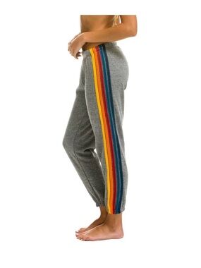 Aviator Nation 5 Stripe Rainbow Sweatpants Joggers Heather Gray Size Large
